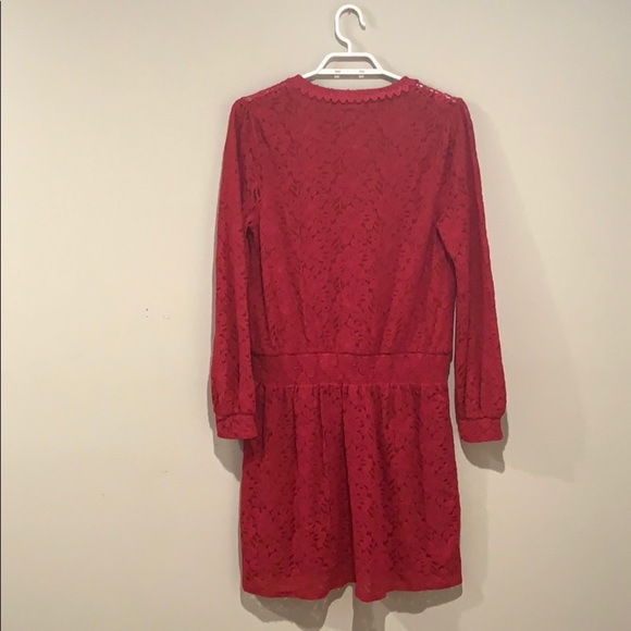 🆕 Anthropologie Leifnotes Red Lace Long Sleeved Dress - Women’s Size Medium - Picture 3 of 6